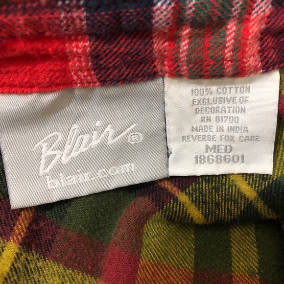 Vintage Blair Patchwork Flannel Shirt Red Blue Plaid Floral Embroidered Top - Picture 6 of 7